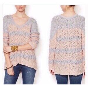 Free People Sweater Womens Medium Rugby Songbird Stripe Chunky Open Knit Casual
